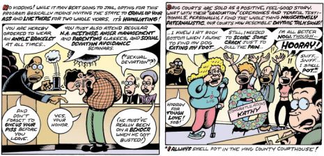 panels from a peter bagge comic about america's war on drugs...