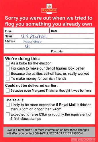 Post Office Privatisation While You Were Out Spoof Card
